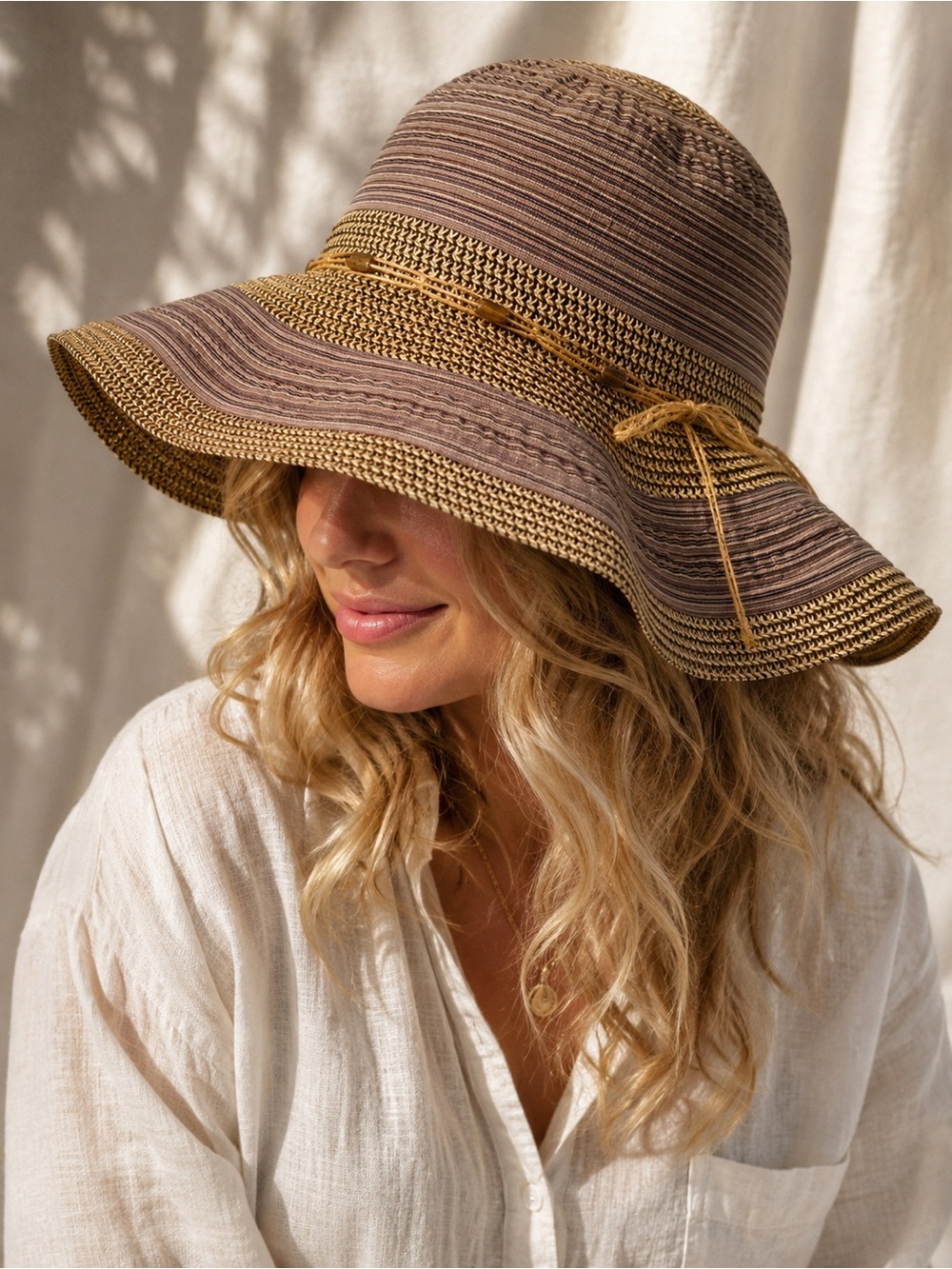 Scala Collezione Wide Brim Sun Hat | Neutral Woven Straw Look | Boho Beach Hat